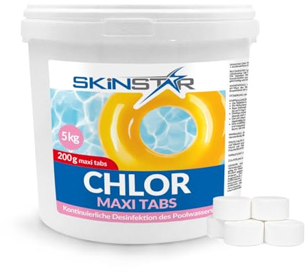 SkinStar Chlorgranulat schnelllöslich Schockchlorung Desinfektion Pflege Chlortabletten Multitabs Maxi Tabs langsamlöslich Pflege Schwimmbad Pool Chemie (Maxi Tabs, 5000, Gramm)