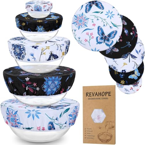 Revahope 5-Size Reusable Beeswax Bowl Covers for Bread Proofing, Cotton Cloth Flexible Beeswax Wraps for Food Storage(Butterfly)