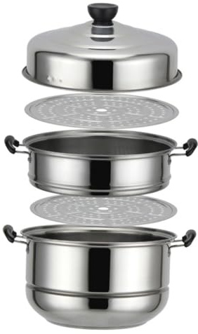Gatuida Pentola a Vapore in Acciaio a Tre Strati 28 Cm, Piroscafo Per Cucinare Zuppa e Verdure, Compatibile Fornelli a Induzione, Coperchio e Impugnature Protettive