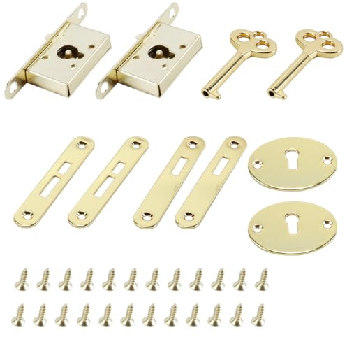 Durlo 2 Sets Vintage Cabinet Locks with Keys, Zinc Alloy Jewelry Box Locks with Screws, Antique Chinese Style Latch for Wooden Boxes (gold)