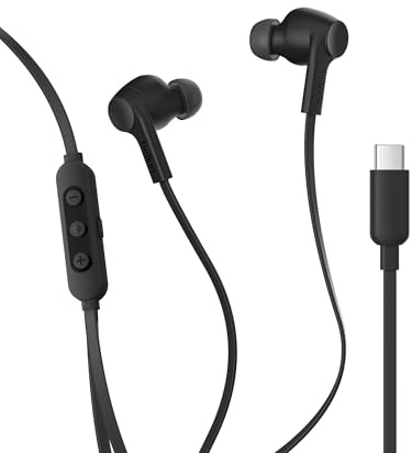 Belkin SoundForm Active Noise Cancelling Earbuds Wired with USB C Connector, IPX5-Rated, in-Ear Earphones w/Microphone for iPhone 17/16/15, iPad mini, Galaxy S25, Google Pixel 10, & More - Black