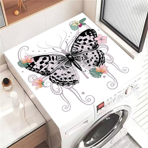 Highdi Housse de Protection pour Machine à Laver Top Papillon de Jardin, Coussin de Machine à Laver Antidérapant, Tapis de Protection pour Dessus Sèche-Linge Séchage Rapide (Gris,30x40cm)