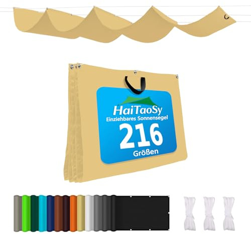 Retractable Wave Awning, Waterproof, Rectangular with Eyelets, 1 Piece, Awning Fabric, UV Protection 95%, Sun Protection Awning, Tear-Resistant Weatherproof with Rope, for Balcony, Patio, Garden, Sand