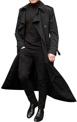 SANSIWU Mens Long Trench Coat Winter Classic Lapel Double Breasted Wool Blend Oversized Peacoat