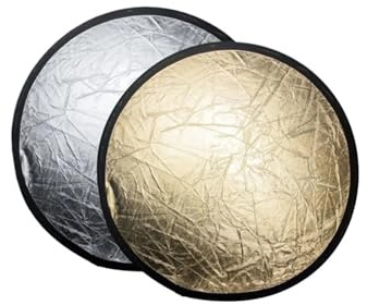 Runder Fotografie-Lichtreflektor, Tragbarer, zusammenklappbarer runder Fotoreflektor, Mehrfarbig, 30–110 cm(Silver Gold -110CM)