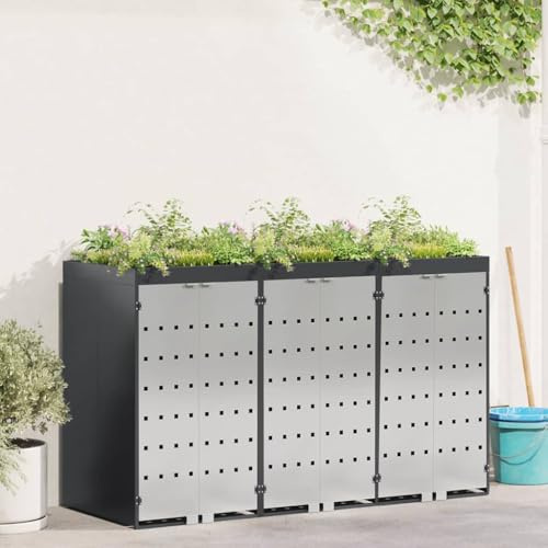 Générique Rangement de Poubelle à roulettes pour 3 poubelles Anthracite,Maison & Jardin,Produits ménagers,Accessoires pour conteneurs à déchets,Cache-conteneurs à déchets,Anthracite,66.9 KG,3394784