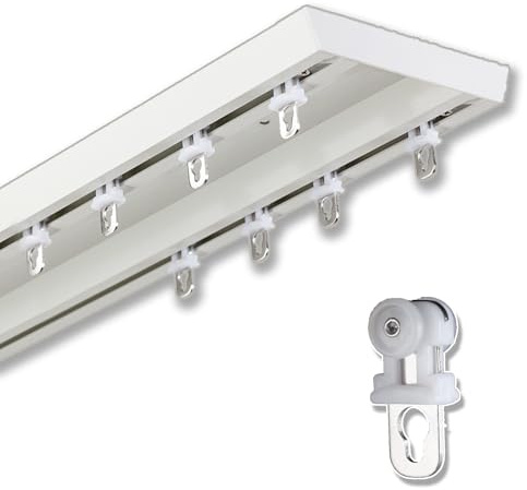 Barra de cortina silenciosa de 2 vías, sistema de cortina montado en el techo para sala de estar, dormitorio, hospital, separadores de habitaciones, fácil instalación, diseño que ahorra espacio