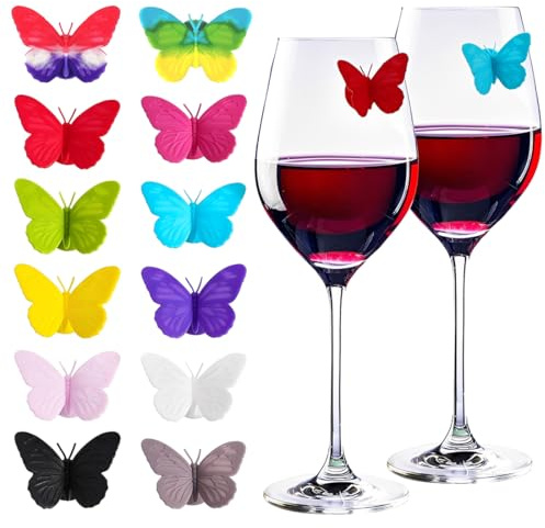 Glasmarker Silikon 12 Stück Wein Trinken Marker Glasmarkierer Bunte Glas Markierung Trinkgläser Wiederverwendbarer Glas Kennzeichnung Teebeutel Halter für Party Weinglas, Trinkglas (Mehrfarbig)