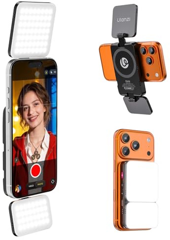 ULANZI GL01 Luz de Relleno Magnética 2026, Luz LED Magnética para Selfie para Móvil con Dos Paneles LED Cuadrados, Temperatura de Color 2500-6500 K, Compatible con iPhone 17, 16, 15 y Samsung