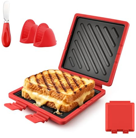 Microwave Toastie Maker, Non-Stick Sandwich Maker with Grips & Butter Knife | Non-Stick Removable Plates, Double-Sided Heating, Dishwasher Safe, for Crispy Toasties, Paninis, Eggs