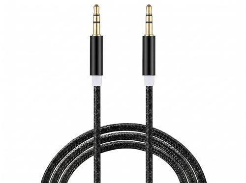 Rivotek 1M Nylon Braided 3.5mm Aux Cable – Male to Male Stereo Audio Jack for Car, Headphones, Smartphones, Laptop & More – Black