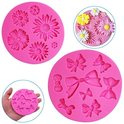 FineGood 2 Stück dekorative Silikonformen, Chrysanthemen-Blumen- und Fliegenform, Schokolade, Fondant, Ton, Zucker, Basteln, Seife, Dekoration, Formen zum Selbermachen, Kuchenwerkzeug – Rosa