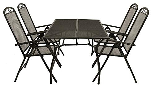 DEGAMO Gartengarnitur Classic 5-teilig, 4X Hochlehner und 1x Tisch, Streckmetall anthrazit