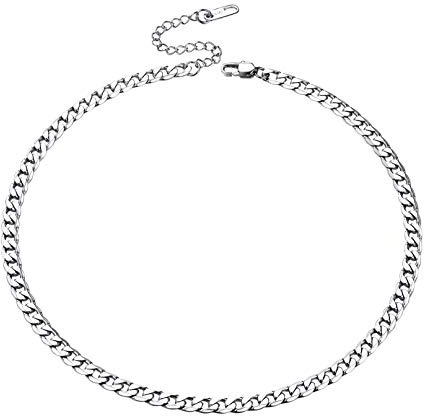 Bandmax 4mm Collar Corto de Mujer Chico 40cm Cadena Eslabones Cubanos Collar Fino de Acero Inoxidable Plateado