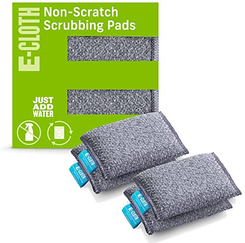 E-Cloth Non-Scratch Scrubbing Pads, Non-scratch Kitchen Scrub Sponge, 300 Wash Guarantee, Gray, 4 Pack
