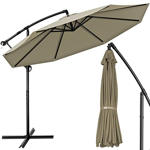tillvex Ombrellone da Giardino 300 cm con copertura, frangivento e manovella | Ombrellone con asta per giardino, terrazza, balcone | in Alluminio con protezione UV - impermeabile | Ombrellone con base