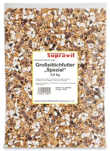 Supravit Vogelfutter Großsittiche Spezial 2,5kg Sittich Futter | leicht bekömmlich ohne Sonnenblumenkerne I schmackhaftes Alleinfutter für Ziervögel & Papageien