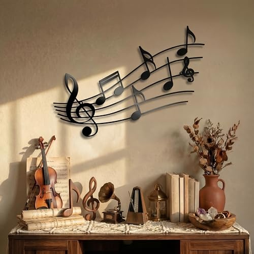 Musiknoten Wanddekoration Metall Musik Noten Wandkunst Musik Thema Note Dekor Vintage Hängende Wandschild Metallschild Wandaufhängung Heimdekoration Wanddekoration für Wohnzimmer Schlafzimmer Veranda