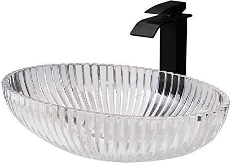 YTTS Badezimmer-Waschbecken, Modernes Klares Gehärtetes Glas-Waschbecken Mit Wasserfall-Wasserhahn-Montagering Und Pop-Up-Abfluss,B