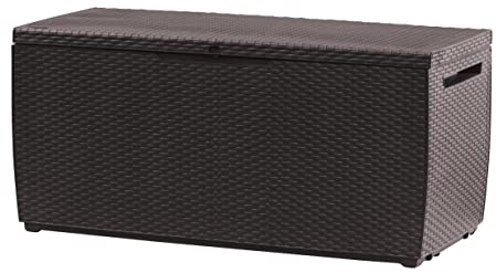 Keter Gartenbox Capri , 305 Liter Stauraum, Aufbewahrungsbox für den Garten, Braun, kompakte Auflagenbox, wasserdicht, perfekt für Sitzauflagen, Gartengeräte oder Spielzeug
