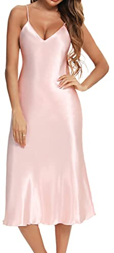 Litherday Silk Nighties for Women Nightgown Long Satin Slip Sleep Dress Nightdress Spaghetti Strap Silky Chemise Soft V Neck Nightwear X-Large