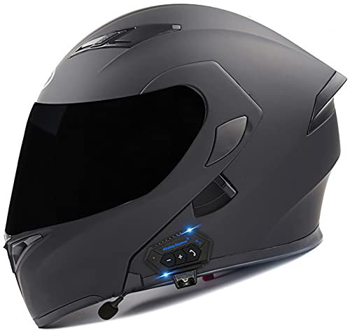 HZIH Casco Apribili Moto Modulare Bluetooth,Casco Integrali Moto Scooter con Dual Visor,Certificato DOT/ECE Casco Microfono con Altoparlante Incorporato per Risposta Automatica F,XL=61-62c