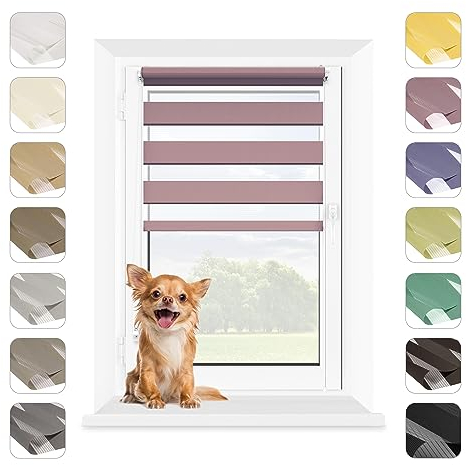 MARDOM Rollos für Fenster Ohne Bohren, Duo Rollo Tag und Nacht, Rollo Ohne Bohren, Doppelrollo Klemmfix Ohne Bohren, Fensterrollo Innen, Jalousien (Hellviolett, 65x140 cm (Stoffbreite: 61)