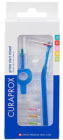 Curaprox Interdentalbürsten CPS Prime Plus Mix-Set /0,6-1,1 mm Durchmesser | 2,2-5 mm Wirksamkeit | Set mit 5 Interdentalbürsten und Halter UHS 451 / Hergestellt in der Schweiz