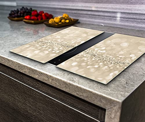 Va Art Lot de 2 couvercles de plaque de cuisson pour cuisinière électrique, planche à découper, verre trempé, grain (2 x largeur 30 x hauteur 52 cm)
