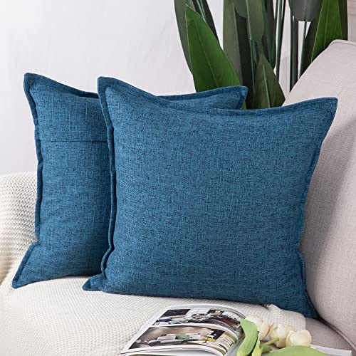 Madizz 2er Set Polyester- Leinen Kissenbezügen Weiche dekorative Kissenbezüge für Sofa Schlafzimmer Kissenhülle Dunkelblau 45x45 cm Quadrat