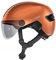 ABUS Stadthelm HUD-Y ACE - stylischer Fahrradhelm mit Visier und magnetischem, aufladbarem LED-Rücklicht - für Damen und Herren - Orange, Größe S