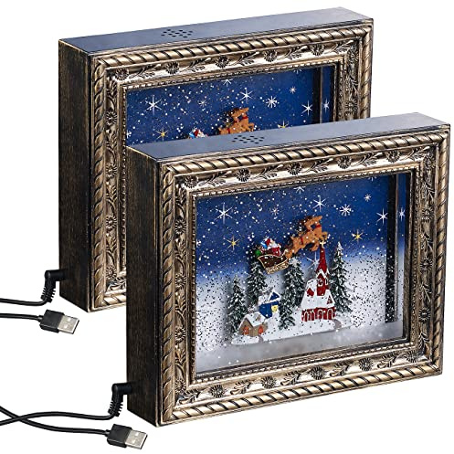 infactory Musikbilder: 2er-Set Weihnachts-Bilderrahmen Weihnachtsdorf, LEDs, Schneewirbel (Weihnachtliche Rahmen, Christmas Frame, Deko)