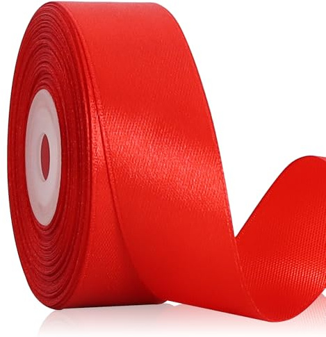 Toniful Rotes Satinband, einfarbige Seidenbänder für Geschenkverpackungen, Basteln, Blumensträuße, Valentinstag, Weihnachten, Party-, Hochzeitsdekoration, 2,5 x 22,7 m
