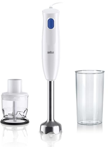 Braun MultiQuick 1 MQ10.201MWH MINIPIMER con 5 ANNI DI ASSISTENZA, Frullatore ad Immersione Leggero, Tecnologia EasyTwist, 2 ACCESSORI, asta in acciaio, 450W, Bianco