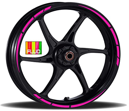 Adesivi Cerchioni Moto Set Completo per 2 Ruote 17 Pollici Strisce Cerchi Custom Vari Colori universale Mod.4 cod.RT004 (046 ROSA FLUO)