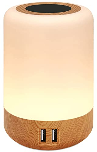 salipt Luz de Nocturna LED, con 4 puertos de carga USB, Lámpara de Mesita de Noche Inteligente, Control Tactil, Regulable, Temporizador, Cambio de Color RGB para Niños, Habitación