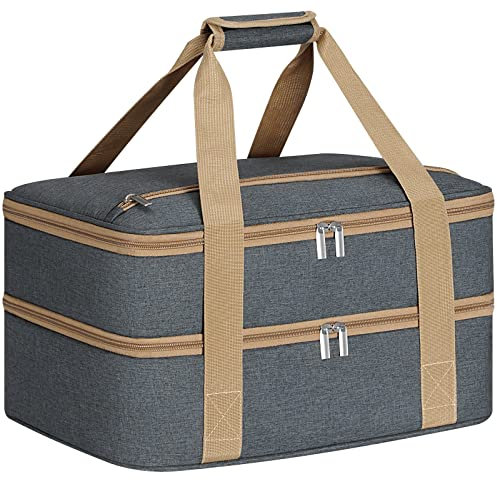 RVSNQ Casseruola a doppio isolamento con tasche con cerniera, porta casseruola per cibi caldi o freddi, borsa termica per il pranzo per feste, picnic, spiaggia, viaggi, adatta per pirofile da 11 x 15