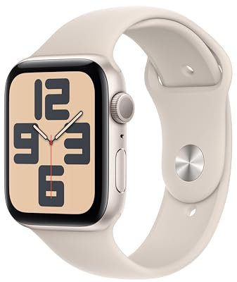 Apple Watch SE de 2.ª generación, 2023 [GPS] Smartwatch con Caja de Aluminio en Blanco Estrella de 44 mm y Correa Deportiva Blanco Estrella - Talla S/M. Monitor de entreno y sueño, Pantalla Retina