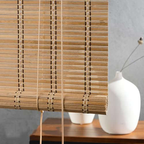 ZHUOZ1T Bambusrollo Retro Bambus Rollo,Natur Holzrollos,Bambus Raffrollo,75% Blickdicht Jalousine,Sonnenschutz und Sichtschutz Rollo,für Türen & Fenster,Anpassbar,Breite×Höhe (140cm x 260cm)