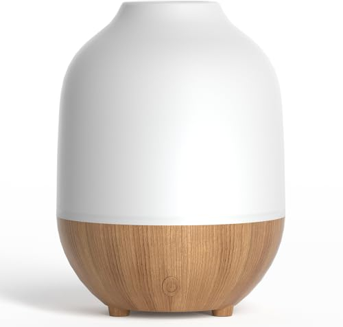 SALUBRITO Aroma Diffuser, 100ml Ultraschall Aromatherapie Diffusor für ätherische Öle, Weiß Holzmaserung Duftöl Diffuser, Kleiner Diffuser Luftbefeuchter für Zuhause Büro Yoga, Geschenk für Frauen