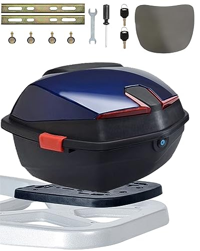 Roller-Topbox, 35 l, hart, universeller Heckkoffer, wasserdicht, Motorrad-Topcase mit Rückenlehne und Platte, abschließbar, Helmgepäck, Heckbox für Motorrad/Moped/Motorrad/Fahrrad, Blau, 15 x 15 x 1
