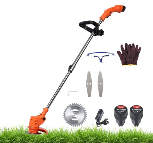 Grass Trimmer Cordless,12V 450W Electric Garden Strimmer with 2x2000mAh Batteries 8 Blades,Cordless Strimmer with Battery and Charger,Lightweight Rechargeable Handheld Brush Cutter (Orange)
