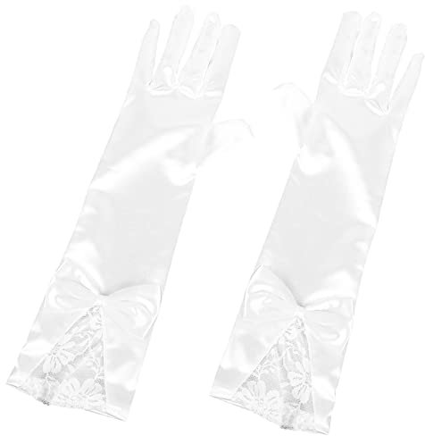 PACKOVE 1 Paar Hochzeitskleid Handschuhe Braut Spitze Damen Braut-hochzeitshandschuhe Blumenfingerhandschuhe Brauthandschuhe Aus Tüll Perle Satin Lang Weiß Fräulein