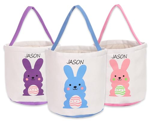 Wamantic Osterkorb – Osterkorb personalisiert mit Namen für Kinder – Osterhasen-Dekoration – Ostergeschenktasche für Jungen Mädchen (Farbe 3)
