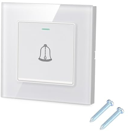 Interruptor de Timbre, Pulsador Timbre Botón de Timbre, Pulsador empotrado con Tornillos 220~250 V Botón de Presión Interruptor, Incrustado (Blanco)