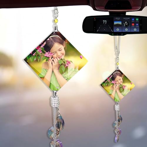 Individueller Auto-Rückspiegel Kristall-Anhänger,Personalisierte Foto-Auto-Anhänger,Auto Innenraum Dekorationen,Personalisierte Auto Anhänger Kristall Fotorahmen