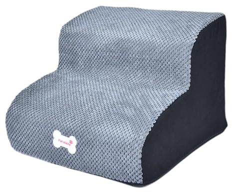 perfk Hundetreppe für Kleine Hunde Extra Breite Haustierstufen, Hohes Bettklettern, Waschbar Leiter, Abnehmbare,Katzenleiter,Hundetreppe Bett für den Innenbereich, Grau 30cm Höhe