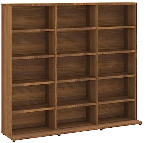 SDWEHO7 CD DVD Regal, Ständer Standregal mit 15 offenen Fächer, Medienregal, Aktenregal für Büro, Lagerschrank für Schlafzimmer Braun Eichen-Optik 102x23x89,5 cm Holzwerkstoff