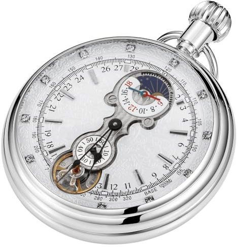 Tiong Men's Mechanical Tourbillon Moon Phase Pocket Watches with Chain Steampunk London Roman Numerals Pocket Watches for Men Women