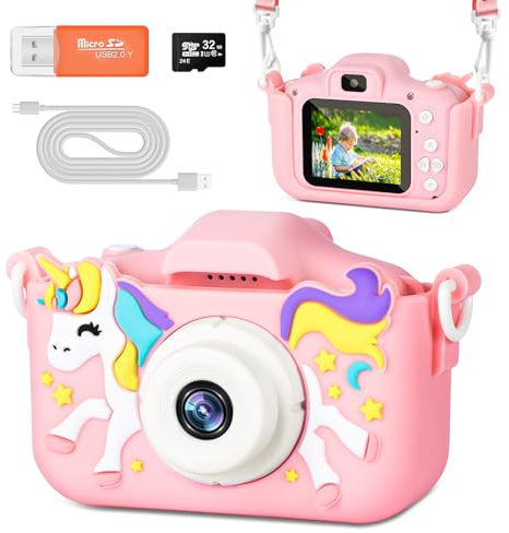 BNEHHOV Appareil Photo pour Enfant avec Écran de 2,0 1080p avec Carte SD de 32 Go, Selfie Appareil Photo Numérique pour Les Années Garçons et Fille Caméra Rechargeable Caméscope Cadeau Licorne Jouet